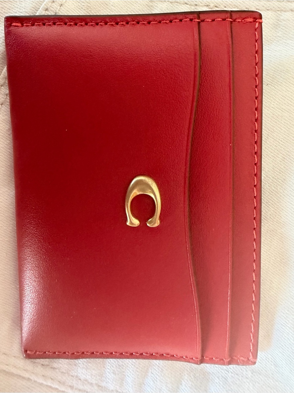 Coach Red Leather Card Holder with Gold Hardware